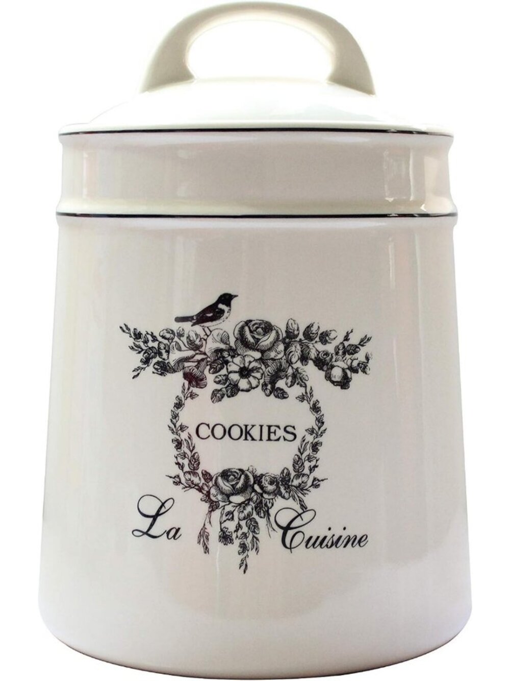 Vintage Ceramic Cookie Jar - Retro Bird & Flower Design, Large Airtight Canister